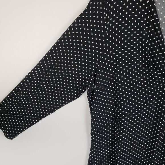 Talbots Midi Dress Black White Polka Dot 3/4 Sleeve V-Neck Modest Womens Size 16 - Picture 4 of 6